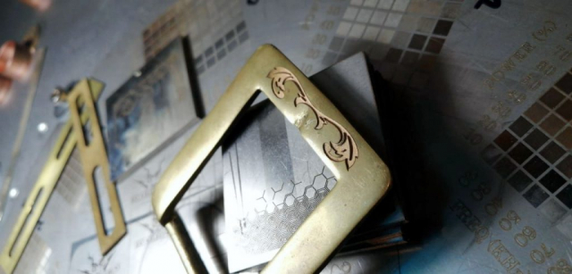 Brass Belt buckle Laser engraving and marking on Brass Belt buckle
