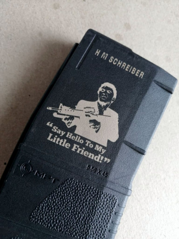 Say hello AR15 mag Laser engraving and marking on Say hello AR15 mag