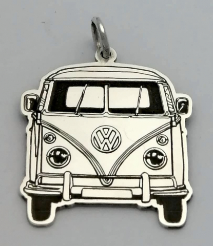 Silver VW Kombi pendant Laser engraving and marking on Silver VW Kombi pendant