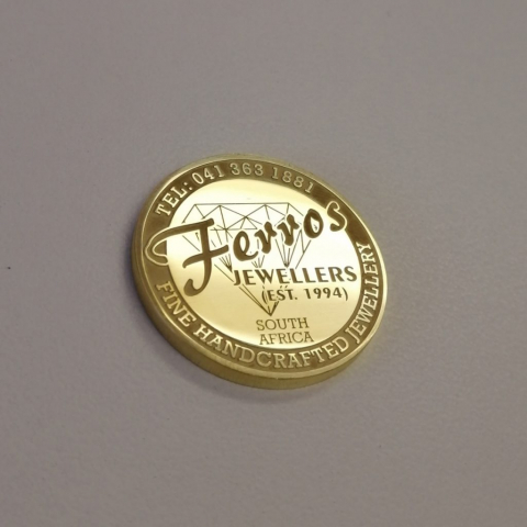Brass engraved coin Laser engraving and marking on Brass engraved coin