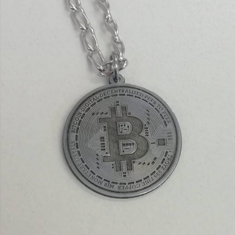 Stainless Bitcoin pendant Laser engraving and marking on Stainless Bitcoin pendant