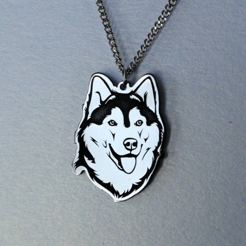 Stainless Husky pendant Laser engraving and marking on Stainless Husky pendant